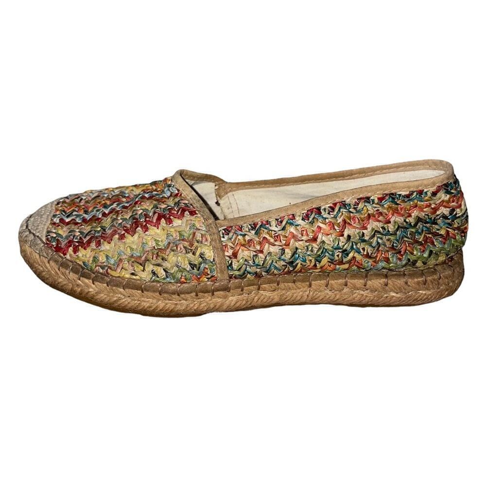 Azura shoe made in Spain rainbow colored woven ratan espadrille SZ 5.5 straw